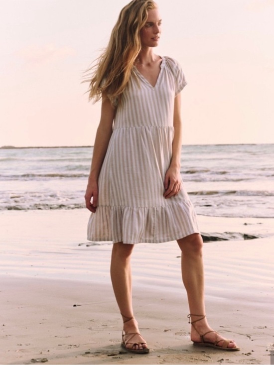 Pact Dresses & Skirts - NWT Pact Cream and Light Gray Striped V‑Neck Tiered Dress